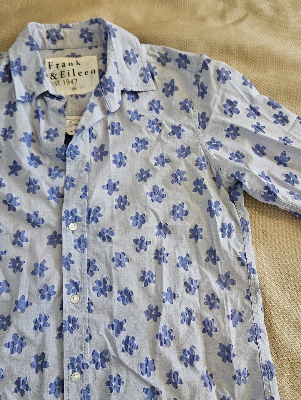 Frank & Eileen "Frank" Mens Buttondown Shirt Blue Floral Print Unisex XS pastel